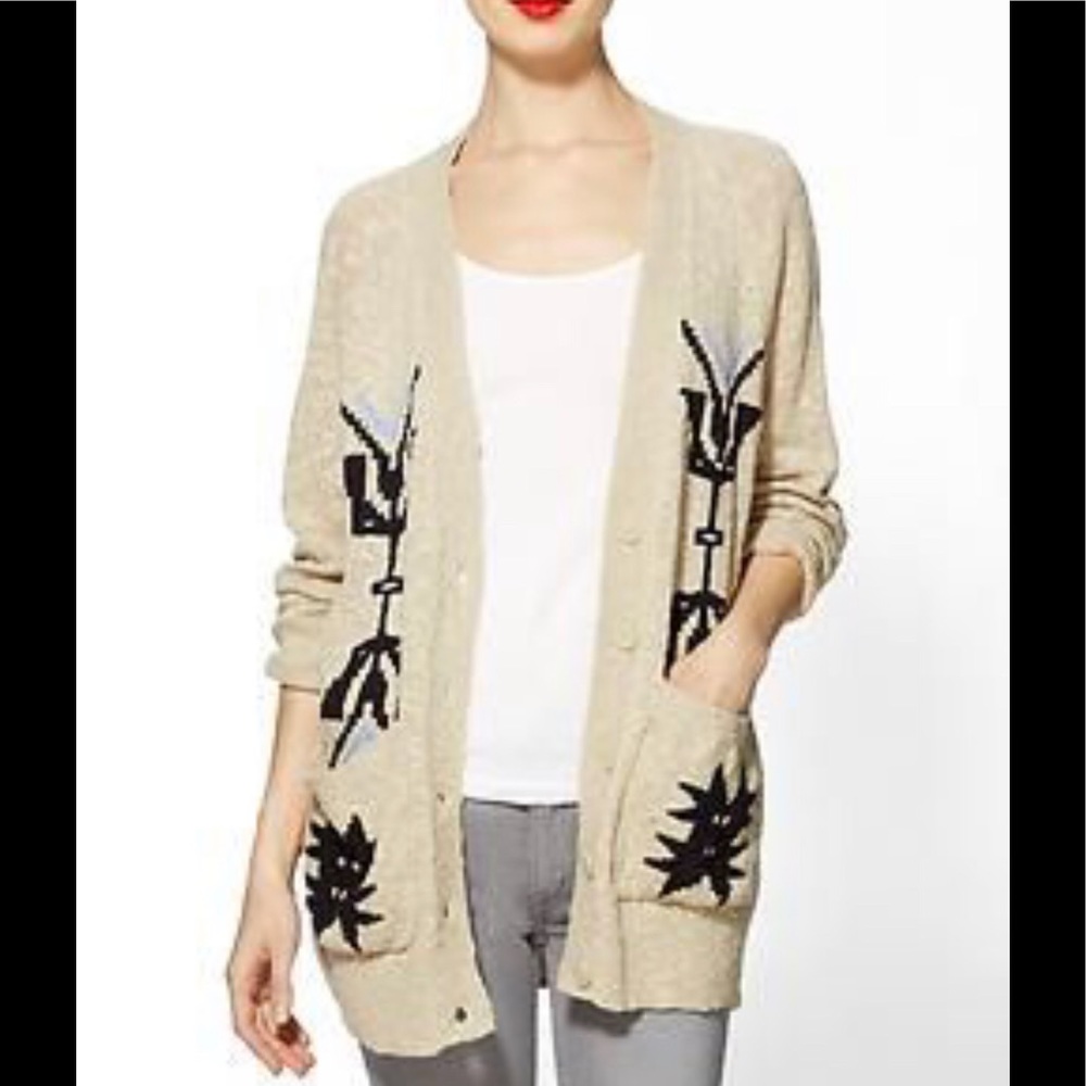 Sanctuary Ranch Aztec Oatmeal woven v-neck button down cardigan M - Picture 6 of 12